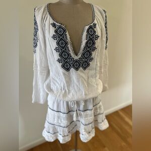 Joie Embroidered Short Dress Small Women Casual Long Sleeve White Mini